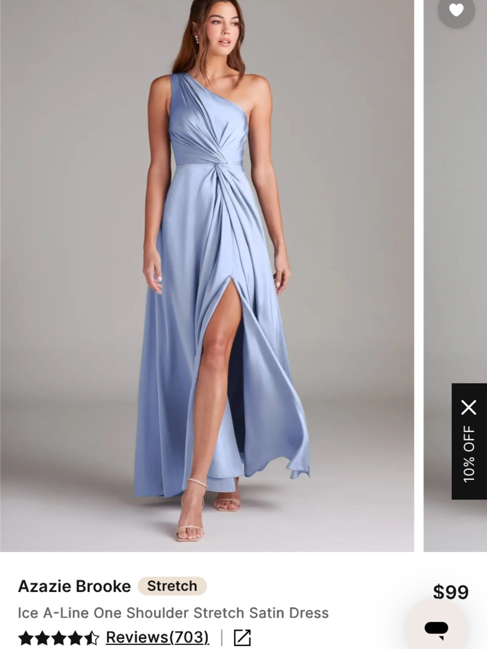 Azazie Brooke One-Shoulder Satin Gown in Ice Blue